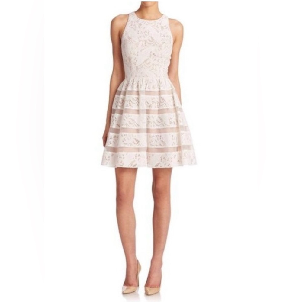 Aidan Mattox Ivory Nude Lace Fit & Flare. Size 6